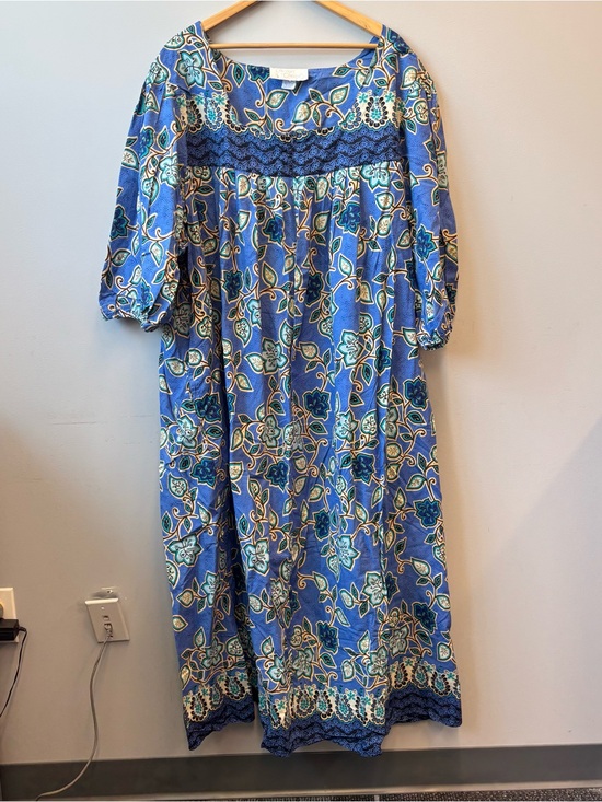 Comfort Choice Dresses & Skirts - Comfort Choice 5X House Dress Kaftan half zip Blue Floral Cotton Pockets